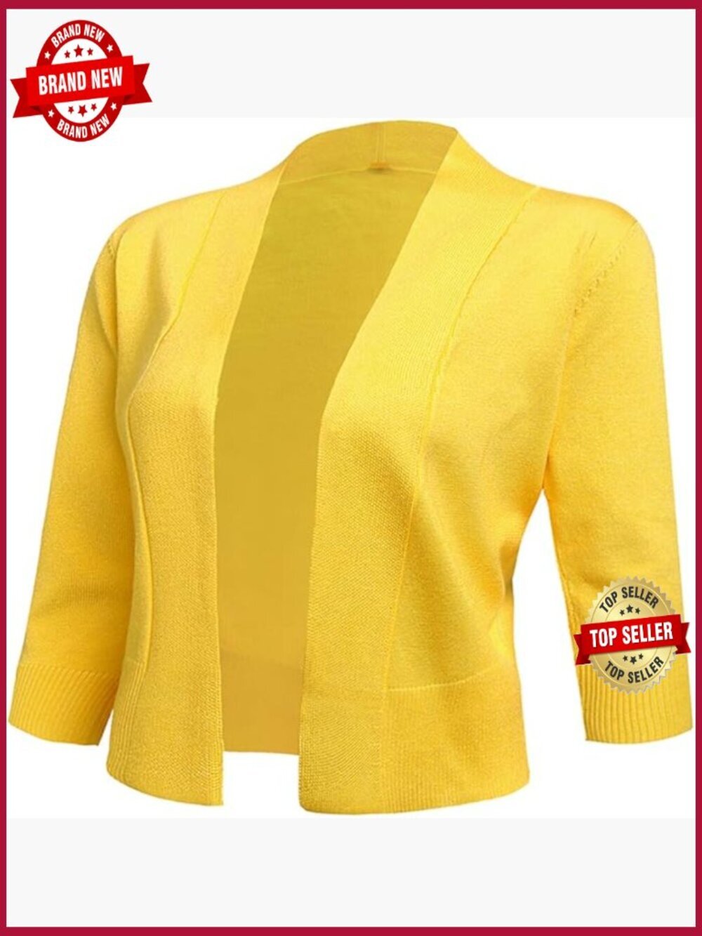 Women's 3/4 Sleeve Cropped Cardigan Sweater Open Front Short Shrug